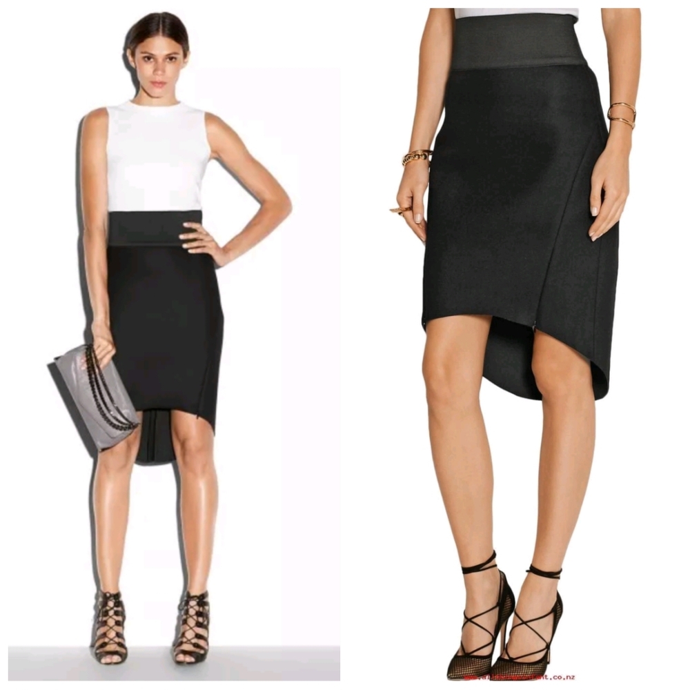 Milly Asymmetrical Bonded Wool Blend Pencil Skirt Women's 8 Effortless Baddie